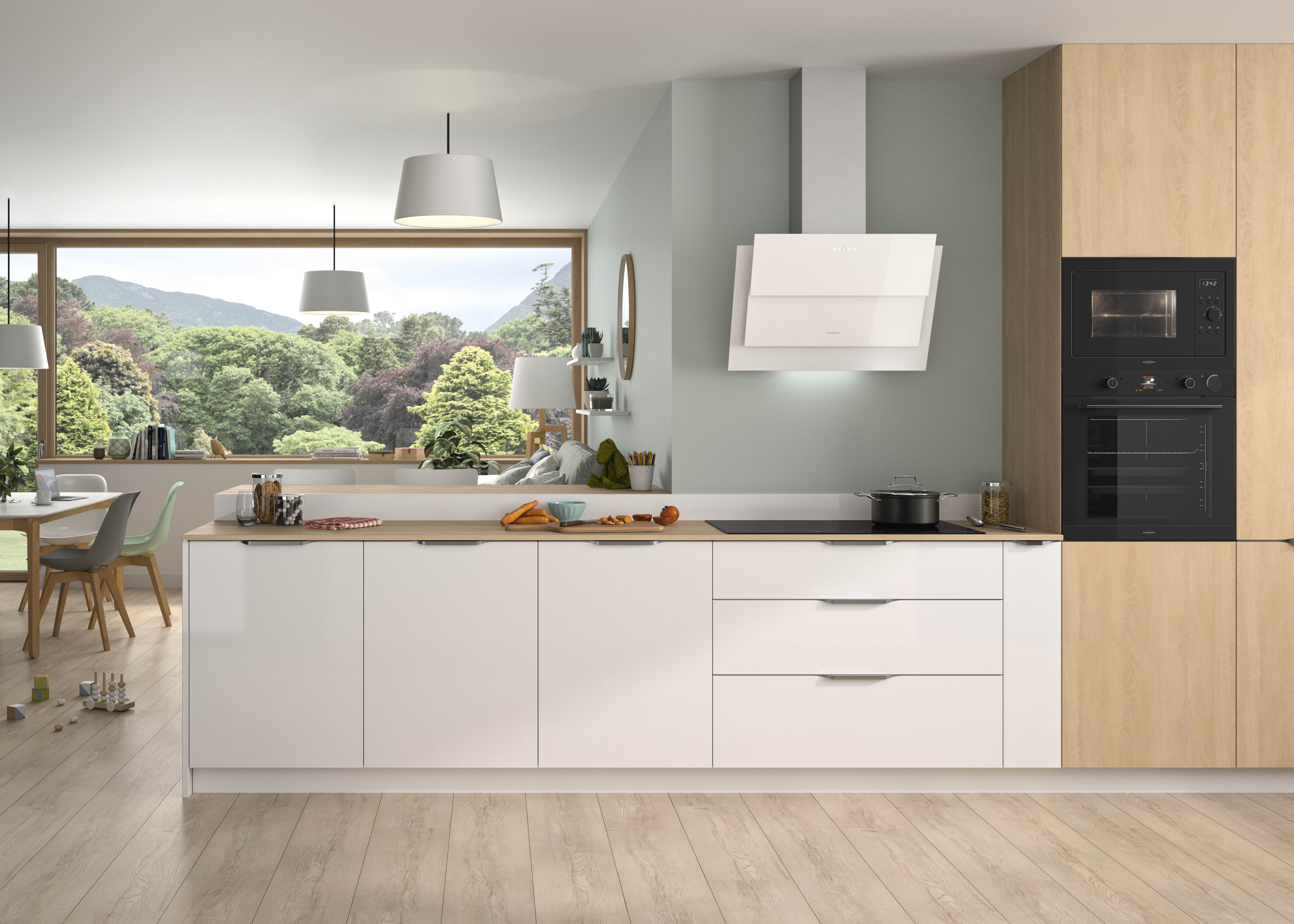 ORANIER Kopffreihaube weiß über einer weißen Küchenzeile